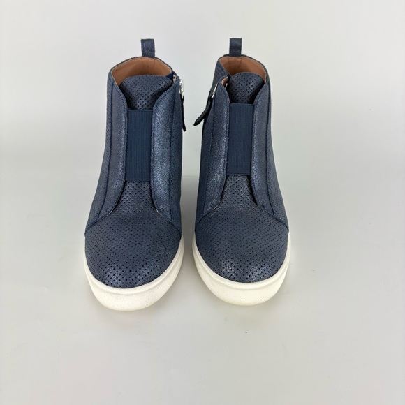 Linea Paola Felicia Slip-On Suede Shimmer Blue Wedge Sneakers - Picture 3 of 8